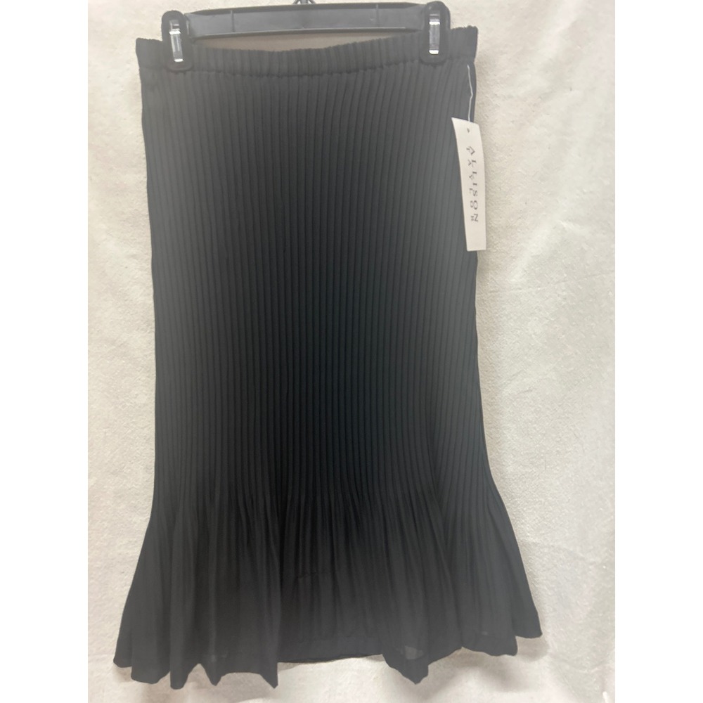 Allison Taylor Black Pleated Midi Skirt Elastic Waist Flounce Hem R2147850 M